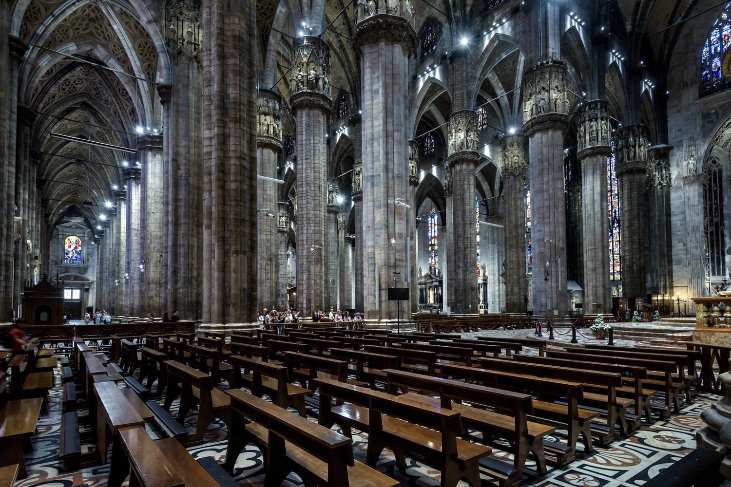 The nave and columns of Milan cathedral